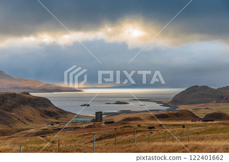 Autumnal landscape at Beached whalers Hvalfjordur on the west coast of Iceland Autumnal landscape at Beached whalers Hvalfjordur on the west coast of Iceland 122401662