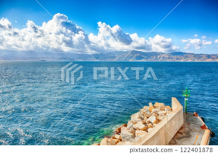 Amazing view on Strait of Messina and Sicily conecting Villa San Giovanni and Messina 122401878