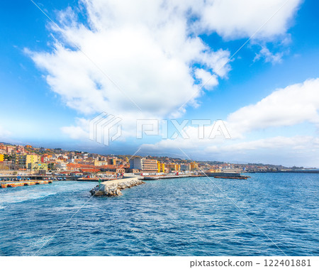Amazing Cityscape of Villa San Giovanni town and port conecting Villa San Giovanni and Messina. Amazing Cityscape of Villa San Giovanni town and port conecting Villa San Giovanni and Messina. 122401881