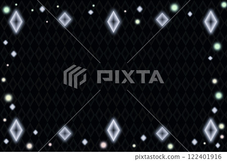 A frame of sparkling white, transparent diamond-shaped crystals on a black background 122401916