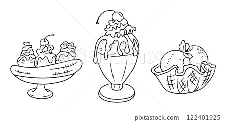 Hand drawn contour illustration of ice cream Hand drawn contour illustration of ice cream 122401925