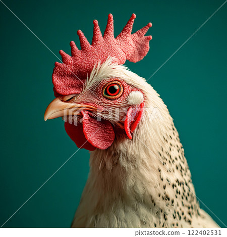 Chicken head portrait on green background 122402531