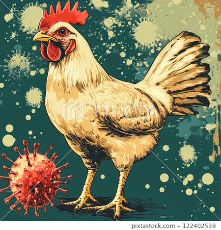 Chicken and virus. Bird flu epidemic concept 122402539