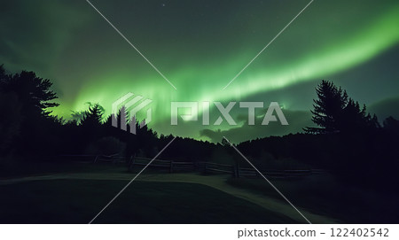 Beautiful magical aurora borealis over forest. Northern lights. 122402542