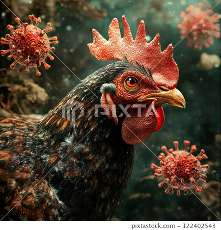 Chicken and virus. Bird flu epidemic concept 122402543