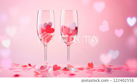 Two glasses with splashes of red hearts 122402558