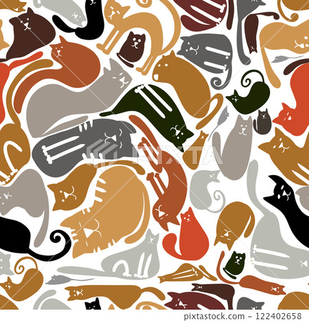 Cats seamless background. hand drawing. Not AI, Vector illustration 122402658