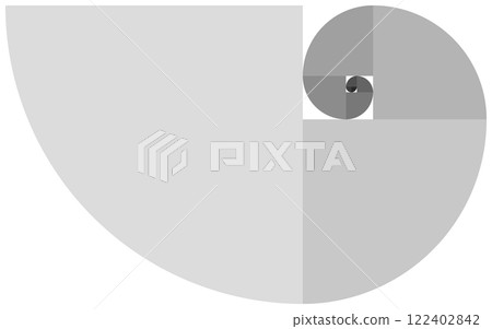 一種插圖形狀，其中一組象限的半徑是根據斐波那契數列的比例放大倍率設定的，並用灰色漸變著色。 122402842