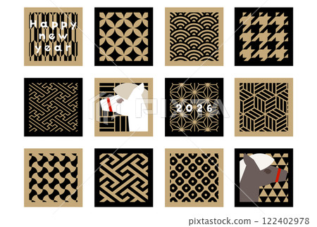 Gold x black 2026 Year of the Horse New Year's card vector illustration Hakuba Luxury Simple Gorgeous Business Japanese pattern 122402978