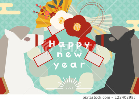 Year of the Horse New Year's card Horizontal Horse 2026 Shimekazari Shimenawa Hakuba Happy New Year Illustration Year of the Horse New Year's card Horizontal Horse 2026 Shimekazari Shimenawa Hakuba Happy New Year Illustration 122402985