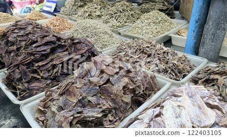 dried seafood forsale in local market in Thailand dried seafood forsale in local market in Thailand 122403105