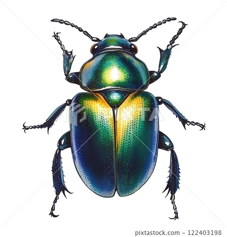 Fantastic colorful jewel bug, vivid hand-drawn insect isolated on a white background 122403198