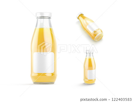 Blank transparent glass pineapple juice bottle mockup, different views 122403583