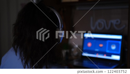 Capture the essence of empowerment as woman freelancer engages in virtual conference via Google Meet comfort of her home selective focus convey professionalism determination in remote work culture 122403752