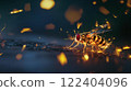 A Fascinating CloseUp View of a Fly Adorned with Sparkles Against a Dark Background 122404096