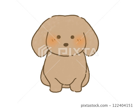 手繪的棕色臘腸犬面朝前坐著的插圖 122404151