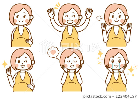 Illustration set of a pregnant woman with happy emotions 122404157