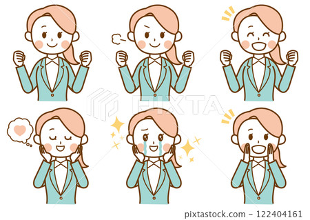 Illustration set of a woman in a suit with happy emotions Illustration set of a woman in a suit with happy emotions 122404161
