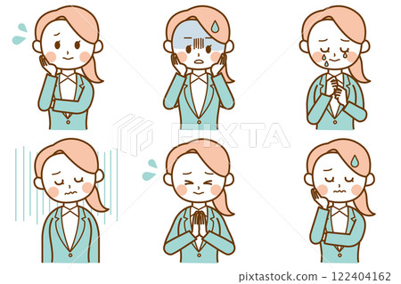 Illustration set of a woman in a suit with sad emotions Illustration set of a woman in a suit with sad emotions 122404162