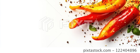 Fresh vegetables and herbs floating mid air create vibrant culinary inspiration 122404896