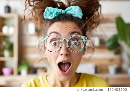 Woman expresses joy upon receiving job offer in a modern office setting Woman expresses joy upon receiving job offer in a modern office setting 122405290