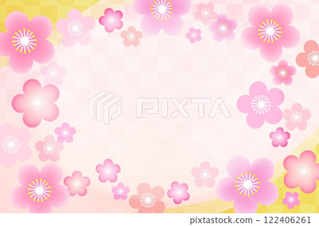 可愛的日式梅花背景框架女兒節 可愛的日式梅花背景框架女兒節 122406261