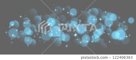 Blue bokeh with stars and sparkles, shiny overlay decoration isolated on grey background. 122406363
