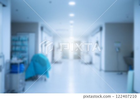 Blurred image of an empty corridor to operating room in hospital. 122407210