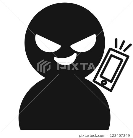 Illustration of a bad person making a phone call (black) 122407249