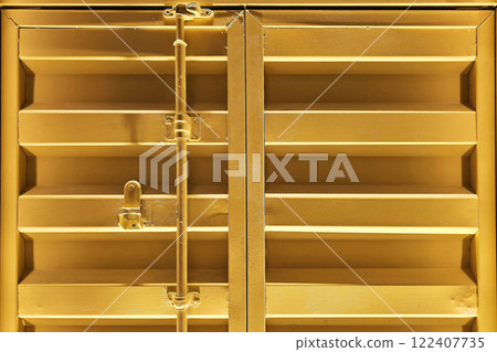 Close up Yellow Industrial Container Door Background with Spotlight. Close up Yellow Industrial Container Door Background with Spotlight. 122407735
