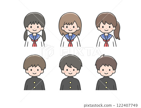 Icon set of 6 students wearing sailor suits and school uniforms 122407749