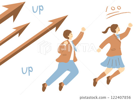 Male and female students flying towards the goal Male and female students flying towards the goal 122407856