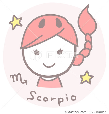 Simple cute girl Scorpio illustration with English and symbols Simple cute girl Scorpio illustration with English and symbols 122408044