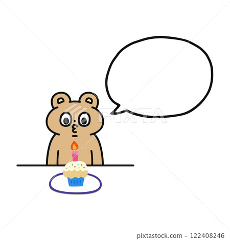 Cupcake and funny bear with speech bubble 122408246