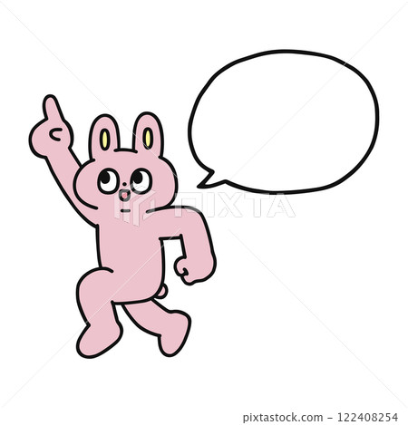 A funny rabbit jumping and pointing with a speech bubble A funny rabbit jumping and pointing with a speech bubble 122408254
