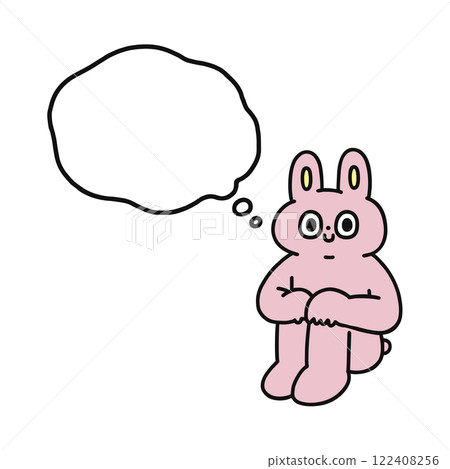 一隻有趣的兔子坐著和一個說話泡泡 一隻有趣的兔子坐著和一個說話泡泡 122408256