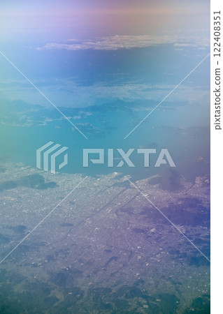 Filtered view from an airplane window: Winter airplane window Filtered view from an airplane window: Winter airplane window 122408351