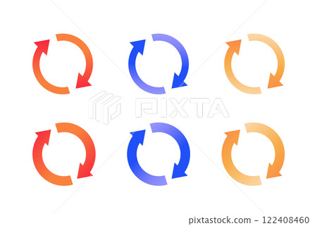 一組黃色、紅色和藍色箭頭插圖，靈感來自循環和循環。 122408460