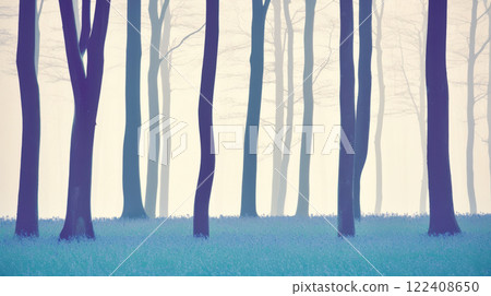serene forest scene with tall trees and misty atmosphere serene forest scene with tall trees and misty atmosphere 122408650