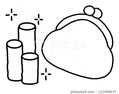 A simple wallet and piles of coins - line drawing A simple wallet and piles of coins - line drawing 122408677