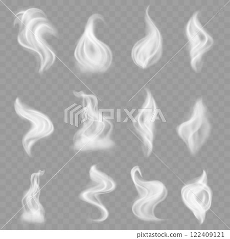 Realistic White Smoke and Steam Swirls Collection on Transparent Background Vector Realistic White Smoke and Steam Swirls Collection on Transparent Background Vector 122409121
