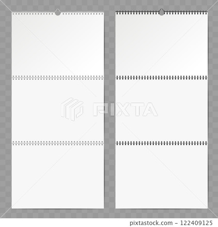 Blank Wall Calendar Mockup with Spiral Binding on Transparent Background Vector 122409125