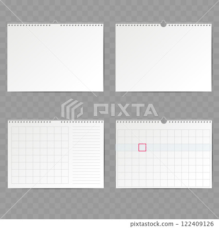 Blank Horizontal Wall Calendar Mockup with Grid on Transparent Background Vector 122409126