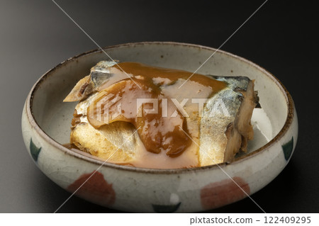Mackerel simmered in miso on a plate 122409295