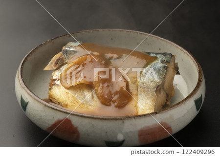 Mackerel simmered in miso on a plate Mackerel simmered in miso on a plate 122409296