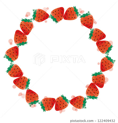 Watercolor strawberry and pink polka dot wreath frame_vertical 122409432