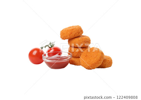 PNG,Deep-fried fried mozzarella with tomatoes, isolated on white background 122409808