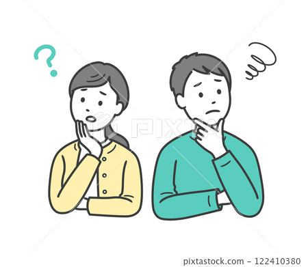 一對成年男女夫婦雙手放在臉上擔心的上半身插圖 122410380