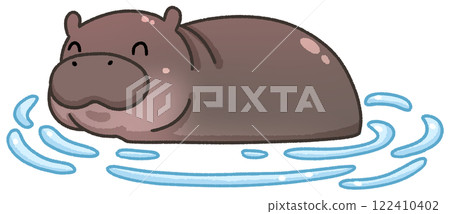 Cute Pygmy Hippo cartoon digital painting 122410402