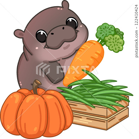 Cute Pygmy Hippo cartoon digital painting Cute Pygmy Hippo cartoon digital painting 122410424